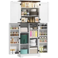 HOMCOM 64" Tall Kitchen Pantry Cabinet with Motion Sensor Light, Spice Racks and Adjustable Shelves, White(m-12)