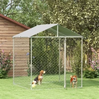 PawHut 6.6' x 6.6' x 7.8' Dog Kennel Outdoor for Small Medium Dogs with Waterproof Roof, Silver(m-10)