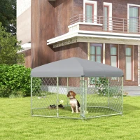 PawHut 6.9' x 6.1' x 4.9' Dog Kennel Outdoor for Medium and Large-Sized Dogs with Waterproof UV Resistant Roof, Silver(m-2)
