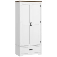 HOMCOM 69" Tall Farmhouse Kitchen Pantry Cabinet with 2 Doors, Drawer and Adjustable Shelves for Dining Room, White(m-1)