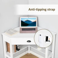 HOMCOM Corner Desk, Triangle Computer Desk with Drawer and Storage Shelves for Small Spaces, Home Office Workstation for Living Room, or Bedroom, White(m-8)