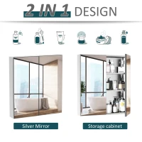 kleankin Bathroom Mirrored Cabinet, 24"x26" Stainless Steel Frame Medicine Cabinet, Wall-Mounted Storage Organizer with Double Doors, Silver(m-6)