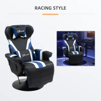 Vinsetto Gaming Chair, Racing Style Computer Recliner with Lumbar Support, Footrest and Cup Holder, Black/White/Blue(m-7)