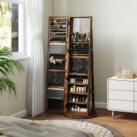 HOMCOM 360° Swivel Jewelry Armoire, Lockable Jewelry Cabinet with Full-Length Mirror, Storage Shelves, Rustic Brown(m-10)