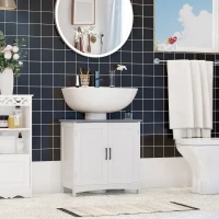 kleankin Pedestal Sink Storage Cabinet, Under Sink Cabinet with Double Doors, Modern Bathroom Vanity Cabinet with Adjustable Shelves, White(m-10)