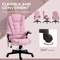 HOMCOM 6 Point Vibrating Massage Office Chair with Heat, Linen High Back Massage Desk Chair with Reclining Backrest, Pink(m-8)
