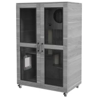 PawHut Cat Tree House with Scratching Post and Wheels, Gray(m-11)