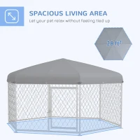 PawHut 6.9' x 6.1' x 4.9' Dog Kennel Outdoor for Medium and Large-Sized Dogs with Waterproof UV Resistant Roof, Silver(m-5)