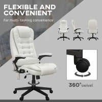 HOMCOM Massage Office Chair, Heated Reclining Computer Chair with 6 Vibration Points, Armrest and Remote, White(m-8)