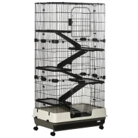 PawHut 6-tier Platform Rolling Small Animal Rabbit Cage with a Large Living Space, Black(m-1)