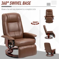 HOMCOM Faux Leather Manual Recliner, Adjustable Swivel Lounge Chair with Footrest, Armrest and Wrapped Wood Base for Living Room, Brown(m-5)