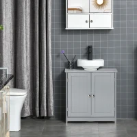 kleankin Bathroom Vanities, Bathroom Sink Cabinets with U-Shape Cut-Out and Adjustable Internal Shelf, Gray(m-8)