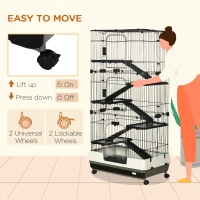 PawHut 32"L 6-Level Small Animal Cage Rabbit Hutch with Universal Lockable Wheels, Slide-out Tray for Bunny, Chinchillas, Ferret, Black(m-5)