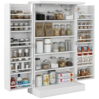 HOMCOM Freestanding Kitchen Pantry, Kitchen Storage Cabinet with 5-Tier Shelf, 12 Spice Racks, Adjustable Shelves, White(m-12)