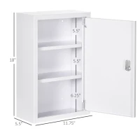 kleankin 12" x 18" Lockable Medicine Cabinet, 3 Tier Steel Medical Wall Box with 2 Keys and Shelves for Bathroom, White(m-3)
