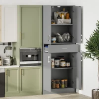 HOMCOM 71" Kitchen Cabinet with Drawer and Adjustable Shelf, Freestanding Tall Kitchen Pantry, Gray(m-2)
