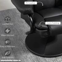 HOMCOM Recliner Chair w/ Ottoman Swivel, Faux Leather, Black(m-5)