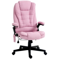 HOMCOM 6 Point Vibrating Massage Office Chair with Heat, Linen High Back Massage Desk Chair with Reclining Backrest, Pink(m-11)