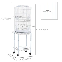 PawHut 62" Rolling Bird Cage Cockatoo House Play Top Finch Pet Supply with Storage Shelf, Wheels - White(m-3)