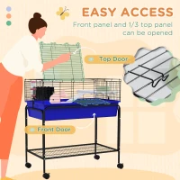 PawHut Two-Story Small Animal Cage Removable from Stand, Pet Habitat with Shelf & Wheels, 33" x 18.5" x 35", Blue(m-6)