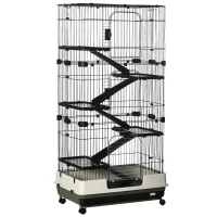 PawHut 32"L 6-Level Small Animal Cage Rabbit Hutch with Universal Lockable Wheels, Slide-out Tray for Bunny, Chinchillas, Ferret, Black(m-1)