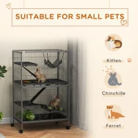 PawHut 50" H Rolling Small Animal Cage with Hammock, Ferret Cage, Chinchilla Cage, Pet Habitat with 4 Doors, Removable Tray(m-4)