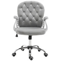 Vinsetto Velvet Home Office Chair, Button Tufted Desk Chair with Padded Armrests, Adjustable Height and Swivel Wheels, Gray(m-11)