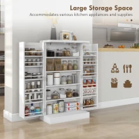 HOMCOM Freestanding Kitchen Pantry, Kitchen Storage Cabinet with 5-Tier Shelf, 12 Spice Racks, Adjustable Shelves, White(m-5)