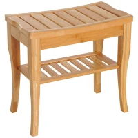 HOMCOM Long Bamboo Shower Bench Seat, 20" Wooden Spa Shower Stool with Underneath Storage Shelf Shoe Organizer(m-13)
