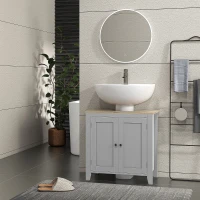 kleankin Bathroom Vanities, Pedestal Sink Cabinet with U-Shaped Cut-out and Adjustable Shelf, Gray(m-10)