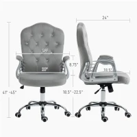 Vinsetto Velvet Office Chair Desk Chair with 360 Degree Swivel Wheels Adjustable Height Tilt Function Light Gray(m-3)