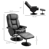 HOMCOM PU Leather Recliner Chair with Ottoman, Swivel Recliner and Ottoman with Round Wrapped Base for Living Room, Black(m-3)
