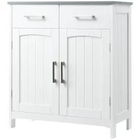 kleankin Bathroom Floor Cabinet, Freestanding Linen Cabinet, Storage Cabinet with 2 Drawers, Double Doors, Adjustable Shelf, White(m-12)