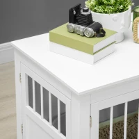 PawHut Wooden Dog Crate End Table, Dog Crate Furniture with Triple Doors, Puppy Crate for Small Dogs Indoor Use, White(m-8)