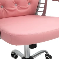 Vinsetto PU Leather Home Office Chair, Button Tufted Desk Chair with Padded Armrests, Adjustable Height and Swivel Wheels, Pink(m-9)