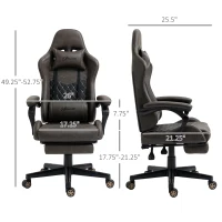 Vinsetto Racing Gaming Chair Diamond PU Leather Office Gamer Chair High Back Swivel Recliner with Footrest, Lumbar Support, Adjustable Height, Brown(m-3)