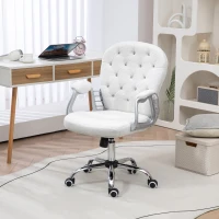 Vinsetto Button Tufted Desk Chair, Home Office Chair with Padded Armrests, Adjustable Height and Swivel Wheels, White(m-2)