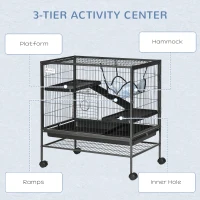 PawHut Small Animal Cage with Wheels, Pet Playpen for Rat, Syrian Hamster, Kitten, Ferrets, Chinchillas with Bottom Storage Shelf, Removable Tray, Ramp, 31.5" x 20.5" x 33.1"(m-5)