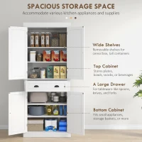 HOMCOM 72.5" Kitchen Cabinet, Pantry Storage Cabinet with Doors and Shelves, Freestanding Food Pantry Cabinet, White Wood Grain(m-4)
