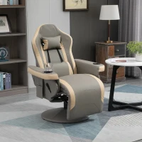 HOMCOM Manual Recliner Armchair PU Leather Lounge Chair w/ Adjustable Leg Rest, 135° Reclining Function, 360° Swivel, Cup Holder and, Storage Pocket(m-10)