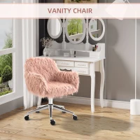 Vinsetto Faux Fur Desk Chair, Swivel Vanity Chair with Adjustable Height and Wheels for Office, Bedroom, Pink(m-6)