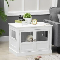 PawHut Wooden Dog Crate End Table, Dog Crate Furniture with Triple Doors, Puppy Crate for Small Dogs Indoor Use, White(m-2)
