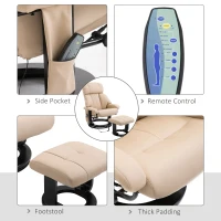 HOMCOM 10-Point Massage Recliner Chair, Vibration Massage Sofa with Ottoman Footrest, Faux Leather and Swivel Wood Base for Living Room & Bedroom, Beige(m-6)