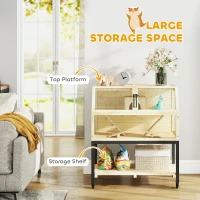 PawHut Hamster Cage on Wheels w/ Storage Shelf, Seesaws, Water Bottle, Hut & Ramps, for Dwarf, Gerbil, Syrian Hamster, Mouse(m-5)