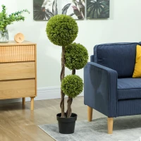 HOMCOM 4FT Potted Fake Plant, Artificial Boxwood Topiary Tree, Triple Ball Tree for Indoor and Outdoor, Green(m-8)