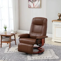 HOMCOM Faux Leather Manual Recliner, Adjustable Swivel Lounge Chair with Footrest, Armrest and Wrapped Wood Base for Living Room, Brown(m-2)