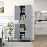 HOMCOM 67" 4-Door Kitchen Pantry with Drawer and Adjustable Shelves, Gray(m-10)