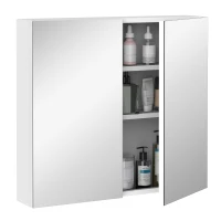 kleankin Bathroom Mirrored Cabinet, 24"x22" Steel Frame Medicine Cabinet, Wall-Mounted Storage Organizer with Double Doors, White(m-13)