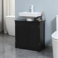 HOMCOM Under Sink Bathroom Cabinet, Pedestal Sink Storage Cabinet with 2 Doors, Shelf and U-Shape, Black(m-2)