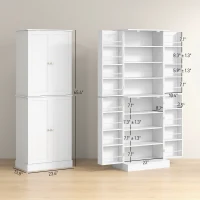 HOMCOM 65" Kitchen Cabinet, Kitchen Pantry Cabinet with 4 Doors and 16 Door Shelves for Dining Room, White(m-3)